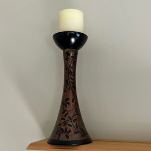 Elegant Black and Brown Floral Candle Holder